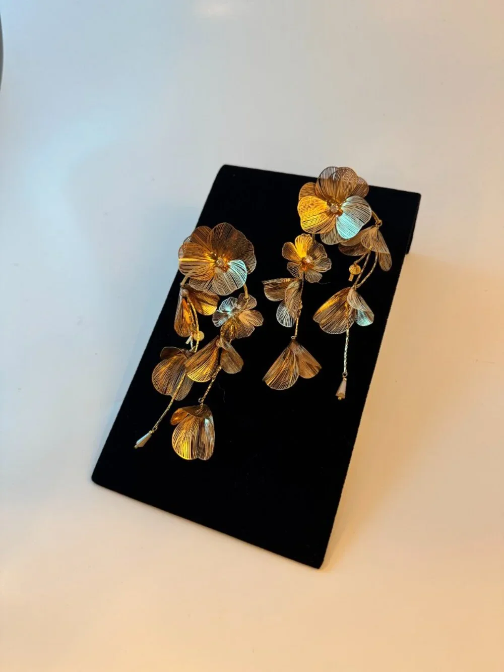 Anthropologie Gold Filigree Floral Cascading Drop Earrings Statement